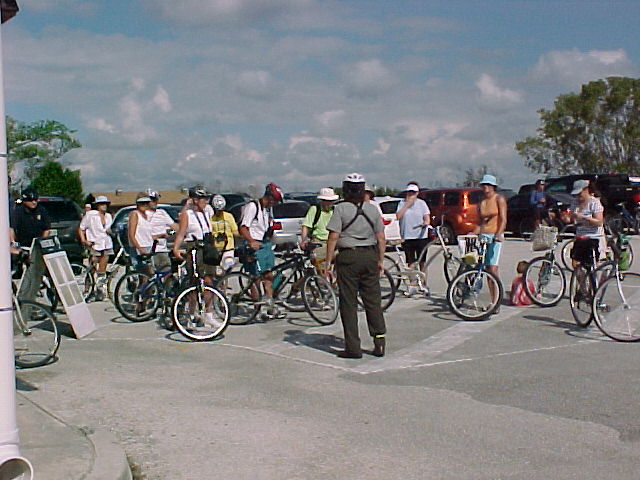 Riders Up Riders getting ready for an Everglades bicycle tour